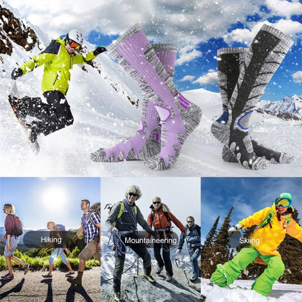 7 цветов, зимние теплые мужские и женские теплые лыжные носки, толстые хлопковые спортивные носки для сноуборда, велоспорта, катания на лыжах, футбола, гетры, длинные носки