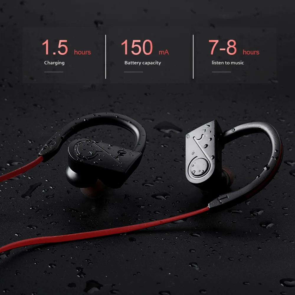 SOONHUA Wireless Bluetooth Earphone Ear Hook Sports Stereo Headphone Waterproof Bass Headset With Handsfree Microphone For Phone