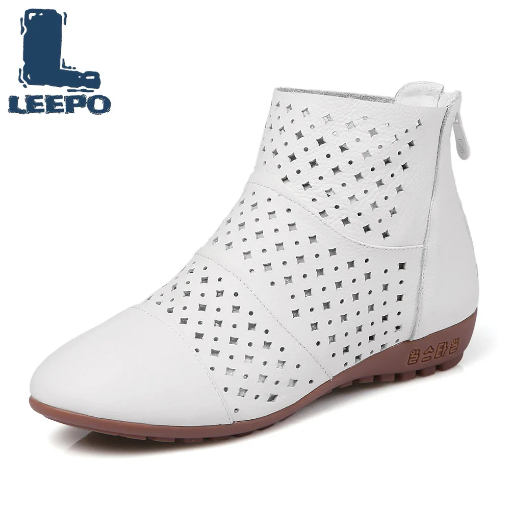 

Summer Boots for Woman Genuine Leather Ankle Flat Boots Women Hollow Flat Cool Booties Female Off White Shoes Ladies 2019
