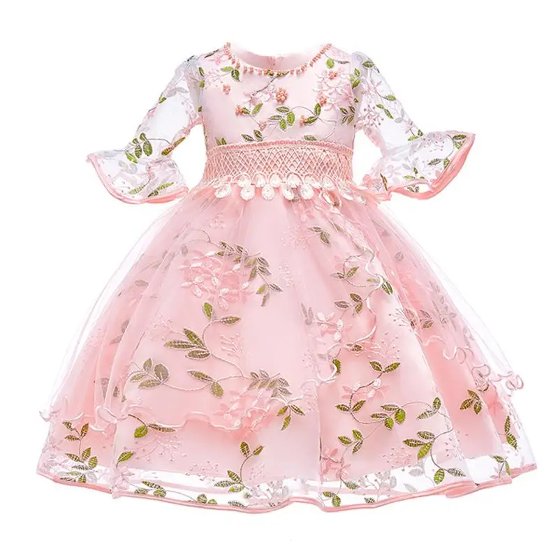 Новые зимние детские платья для девочек, костюм, элегантное платье принцессы с юбкой-пачкой, платье с цветочным узором для маленьких девочек на свадьбу, вечеринку, Рождество, детское платье, vestido, 3, 4, 5, 6, От 8 до 10 лет - Цвет: Pink