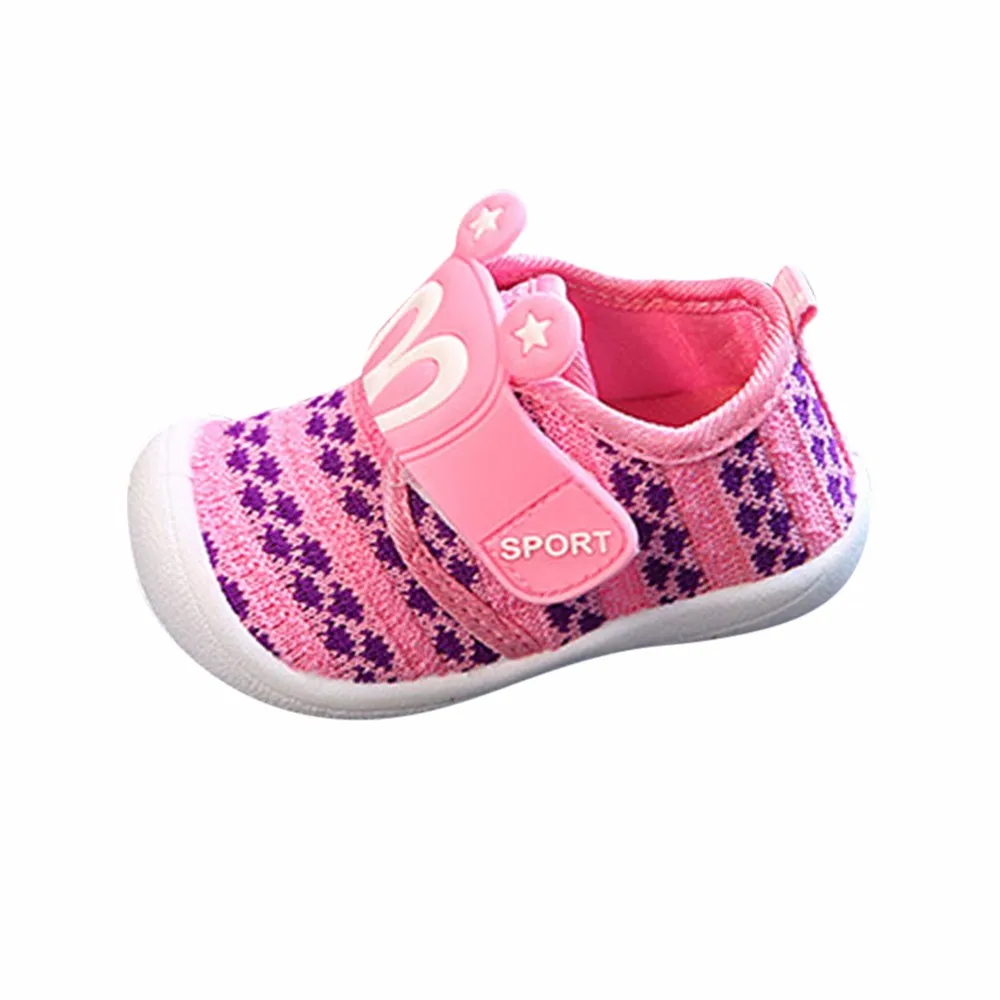 SAGACE/Повседневные кроссовки с рисунком для маленьких девочек и мальчиков; нескользящая обувь; тонкие кроссовки; обувь для новорожденных - Цвет: Розовый
