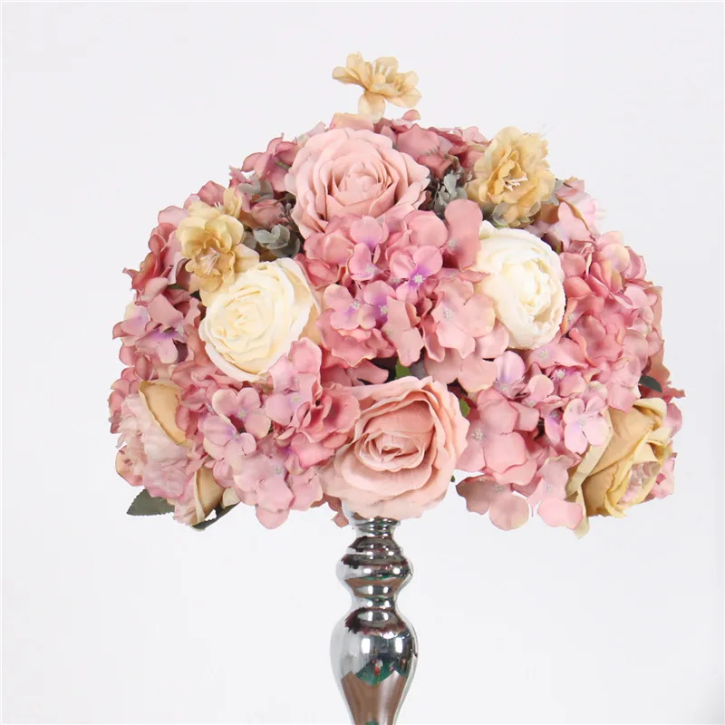 Искусственный цветок розы гортензии ряд цветов Свадебный дорожный свинцовый стол цветок шар T сценический уличный свинец украшение праздника реквизит - Цвет: B Deep pink
