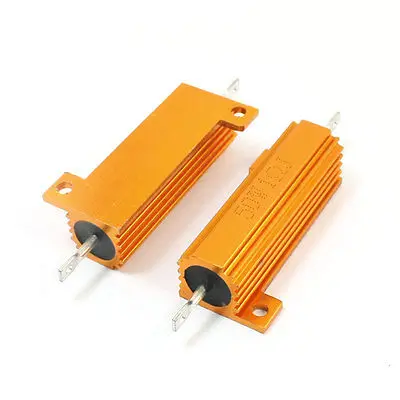 

50W 1 Ohm Lug Terminal Wirewound Aluminum Clad Resistor Gold Tone 2Pcs