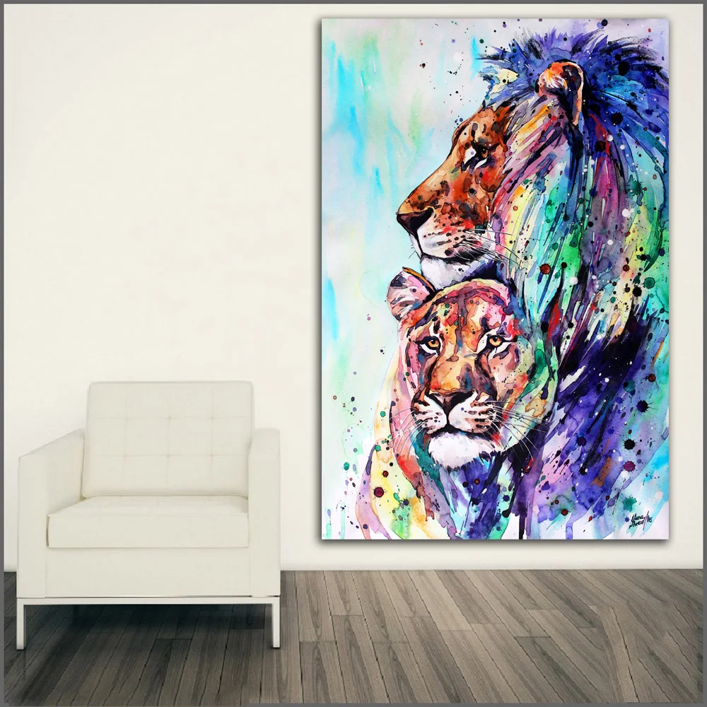 Large Size Printing Lions 3 Spouse Colorful Wall Art Picture Home Decor