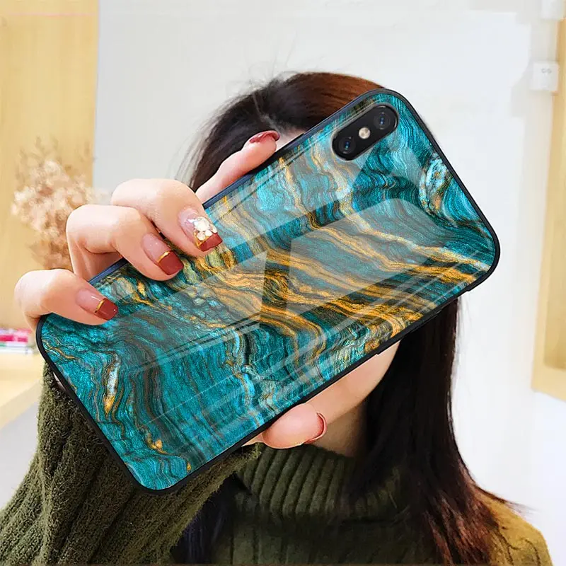 Hisomone Marble Phone Case On For Huawei Honor 9 Lite Texture Tempered Glass Back Case Cover For Huawei P Smart P20 Lite
