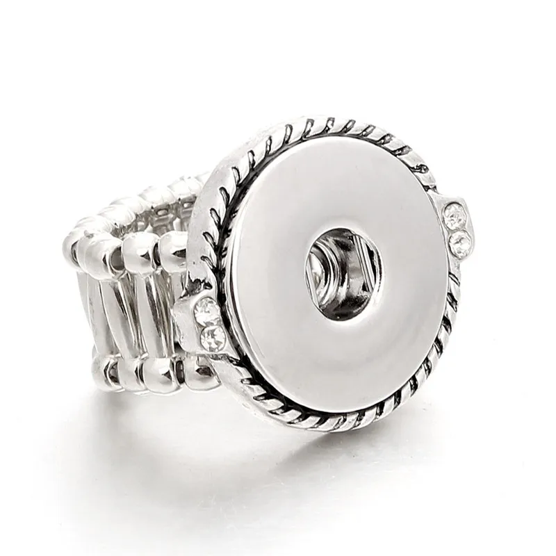 

New Snap Button Ring Jewelry Crystal Elastic Snap Rings Fit 18MM Snap Buttons DIY Fittings Wholesale