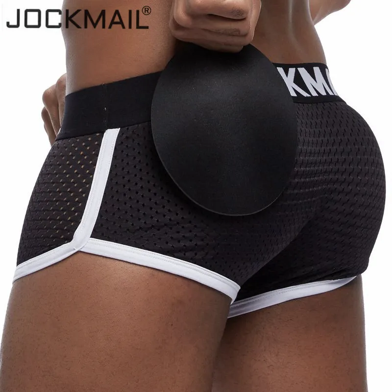 JOCKMAIL, дышащая сетка, увеличивающая рост, мягкие бедра, сексуальные боксеры, мужское нижнее белье, съемные, увеличивающие, для мужчин, t, две накладки на ягодицы и гей, накладка на пенис