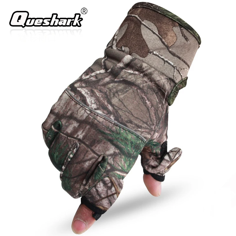 Camo Fishing Gloves Hunting Gloves Anti Slip 2 Fingers Cut Outdoor