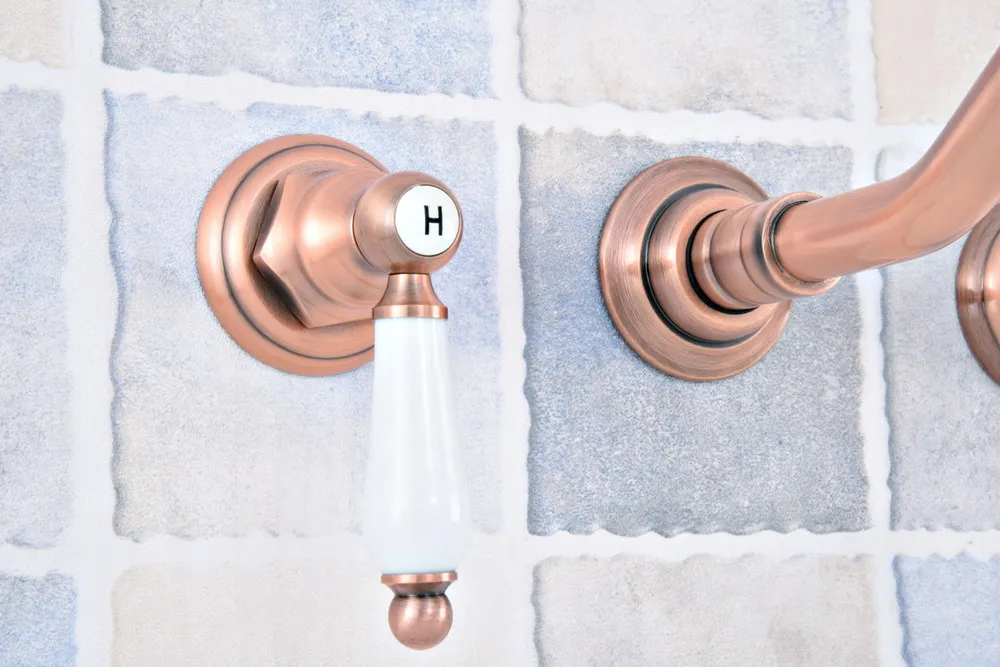 Antique Copper 8-inch Widespread Wall Mount Bathroom Faucet Basin Mixer Tap Dual Handles Tub Sink Mixer Tap