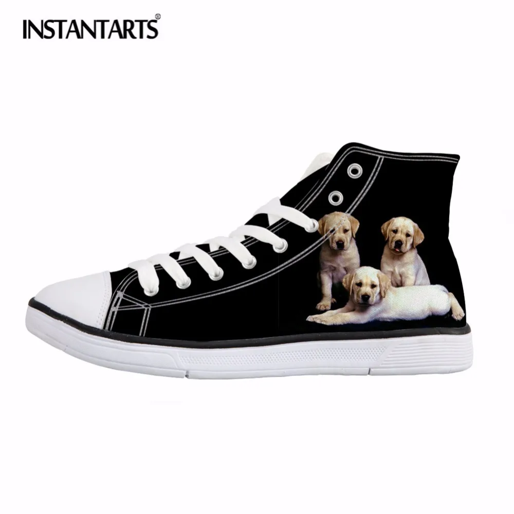 

INSTANTARTS Pet Dog Design Women High Top Vulcanize Shoes Casual Lacing Black Canvas Shoes Spring Comfortable Sneaker Shoes Lady