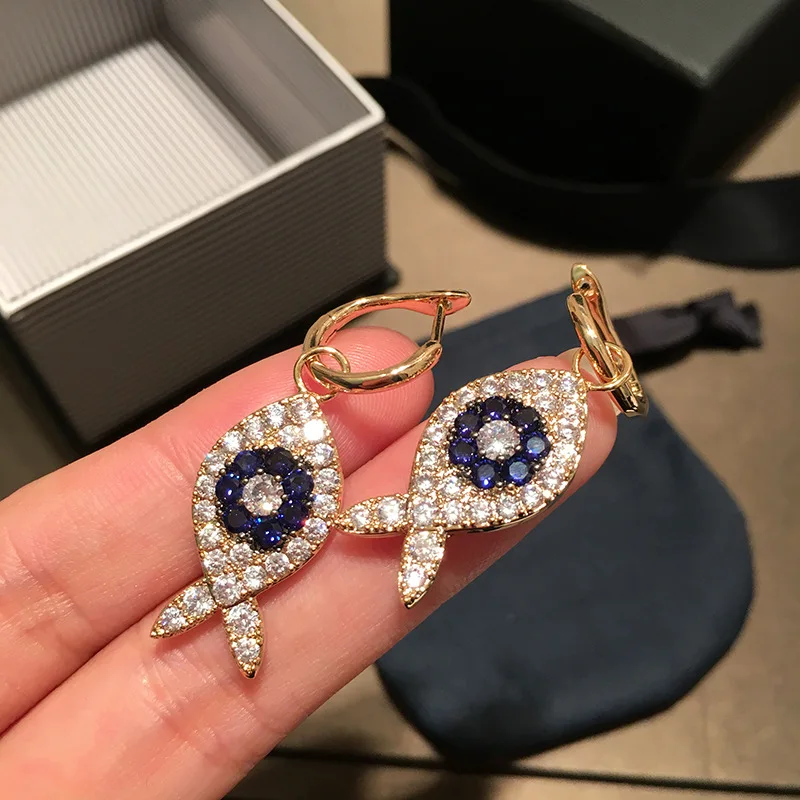 

Bilincolor fashion luxury small cubic zircon korean cute fish drop earrings