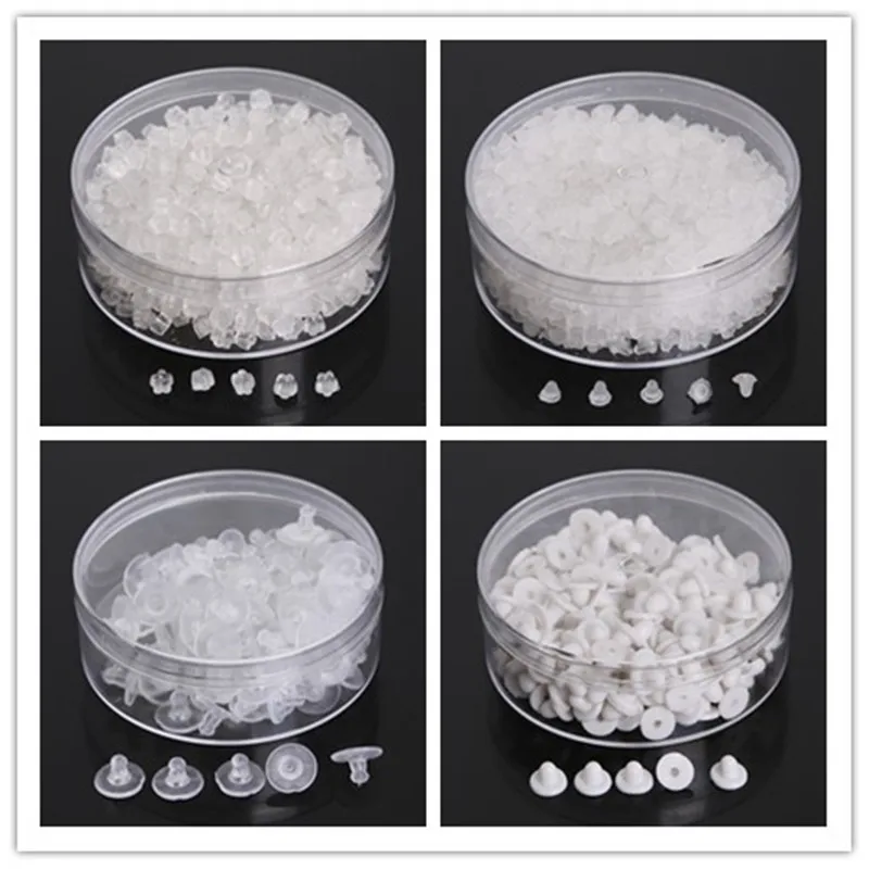 

100-1000Pcs Earrings Jewelry Accessories Rubber Back Silicone Round Ear Plugging Blocked Plastic Earring Back Stoppers for DIY