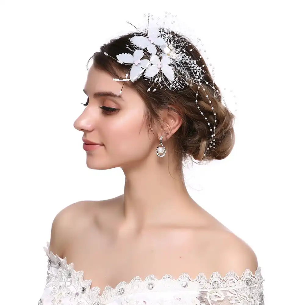 M Mism Elegant Women Bridal Butterfly Yarn Hairpins Cute Floral