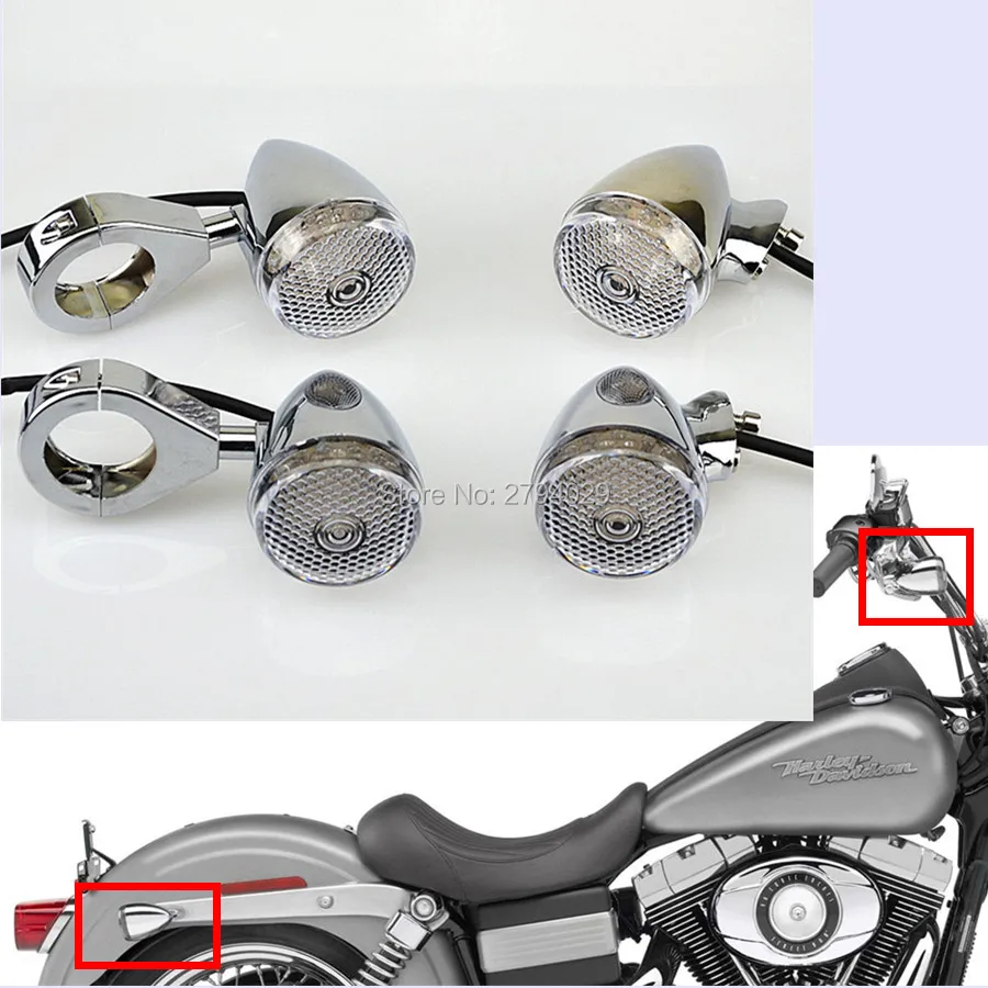 

Free Shipping New Bullet Front Rear LED Turn Signal Indicator Light 39mm Relocation Fork Clamp For Harley Custom