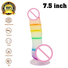 ФОТО female masturbation penis soft jelly artificial realistic dildo huge dick rainbow dildo with suction cup sex toys for women