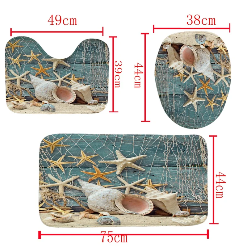 4 шт. Домашний набор декора для ванной комнаты узор раковины чехол для унитаза набор ковриков для ванной + Водонепроницаемая занавеска для
