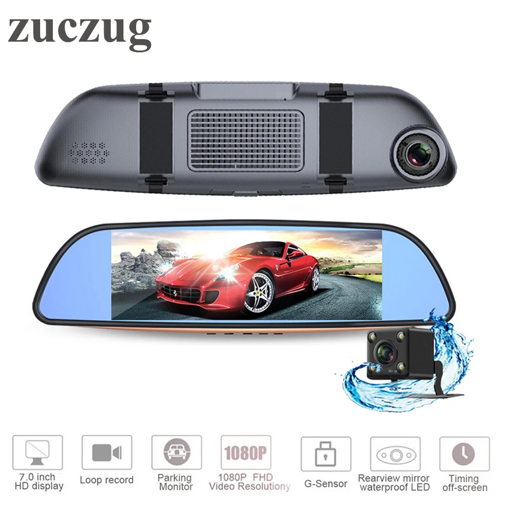 

ZUCZUG 7" LCD Full HD 1080P Car Rearview mirror DVR camera Parking recorder Night Vision Car DVR Video Recorder Dual Cameras