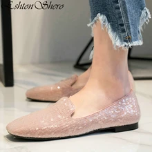 EshtonShero/Женская обувь на плоской подошве женские летние свадебные туфли-лодочки на плоской подошве, с квадратным носком, без застежки, розового и белого цвета Размеры 3-9