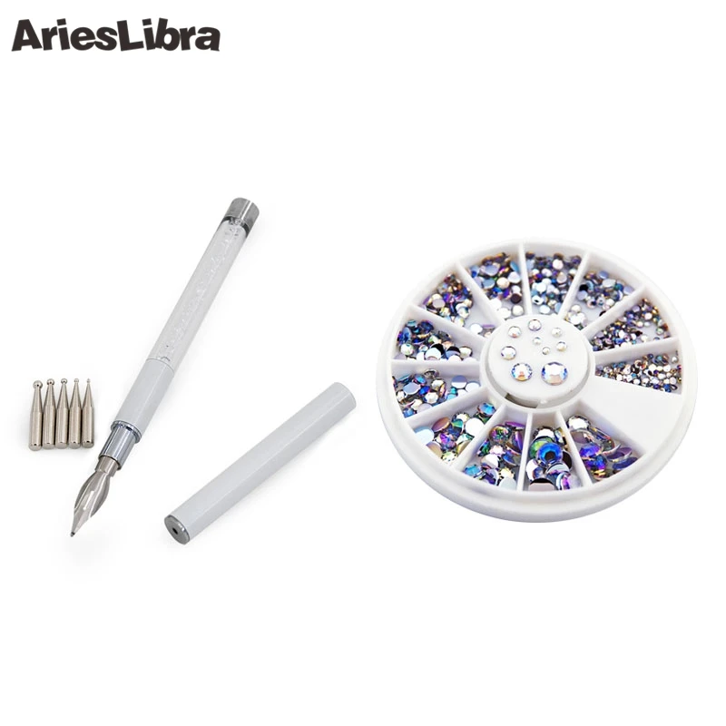 

AriesLibra Rhinestone Brush Set Nail Art Decorations Rhinestones Dotting Pen Decor Accessory Applicator Manicure Nail Art Tools