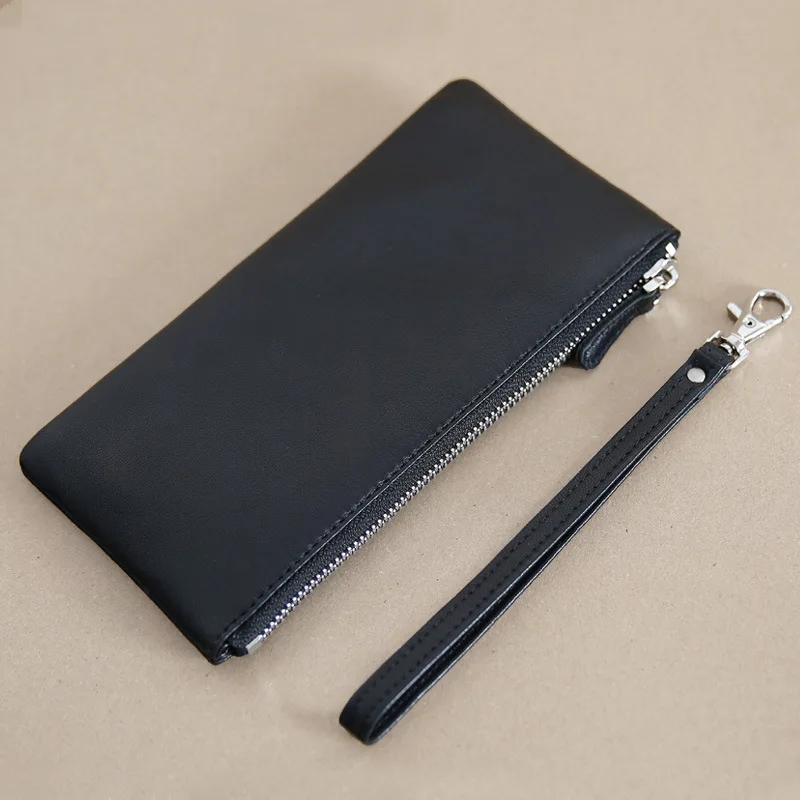 

2018 New Real Genuine Leather Solid High Capacity Multi-Card Long Zipper Wallet Phone Clutch Unisex Women Men Wristlet Handy Bag