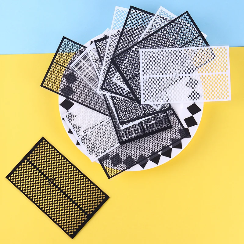 

3D Ultra-thin Hollow Nail Vinyls Fish Scale Plaid Net Line Adhesive Nail Stencil Sticker Nail Decoration Water Sticker 1 Sheet