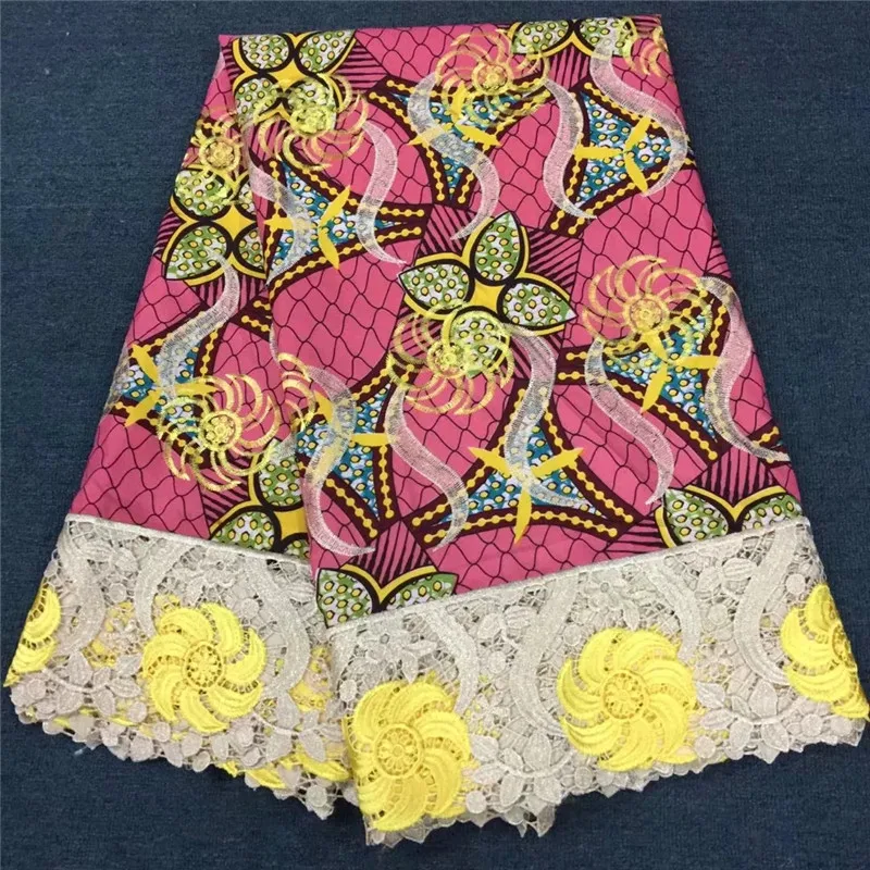 

Hot Sale!African Wax Lace Fabrics 6 Yards 100% Cotton Guipure Lace African Ankara Wax Fabric With Embroidered For Party Dress PL