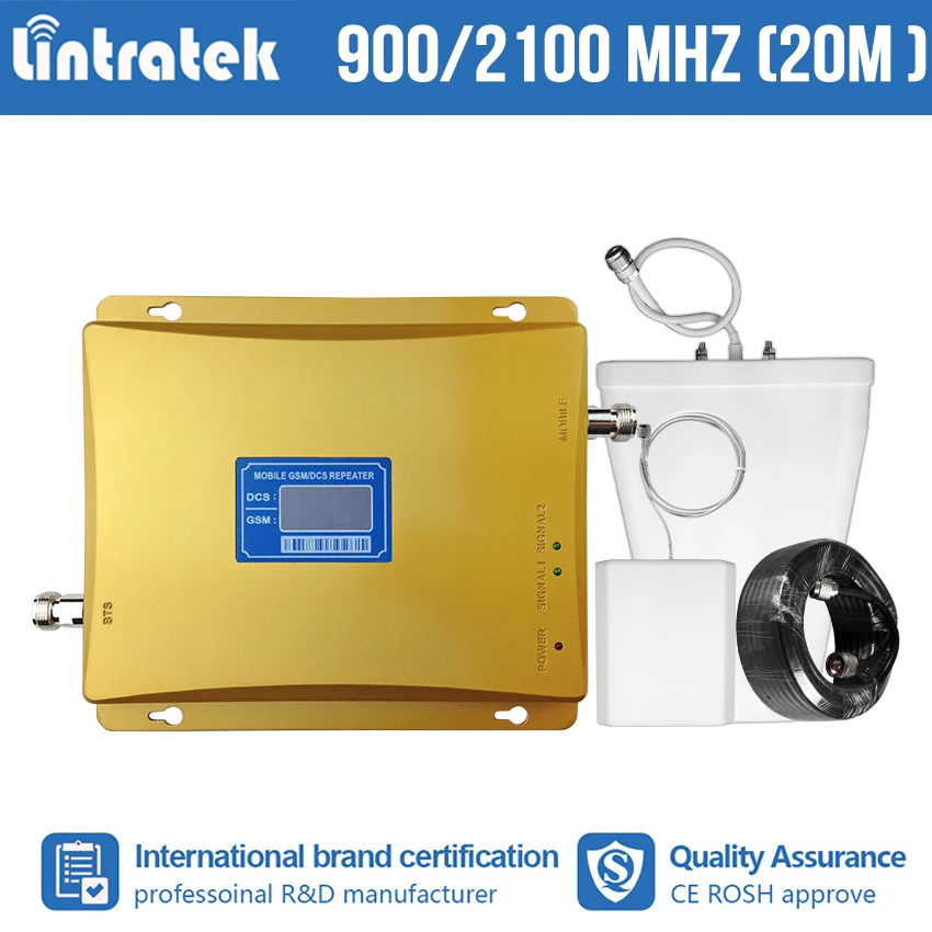

Lintratek KW20L-GW 2G 900 3G 2100 MHz Cellphone Signal Booster Band 1 2100/ Band 8 900 Double Band Repeater GSM WCDMA UMTS Set#9
