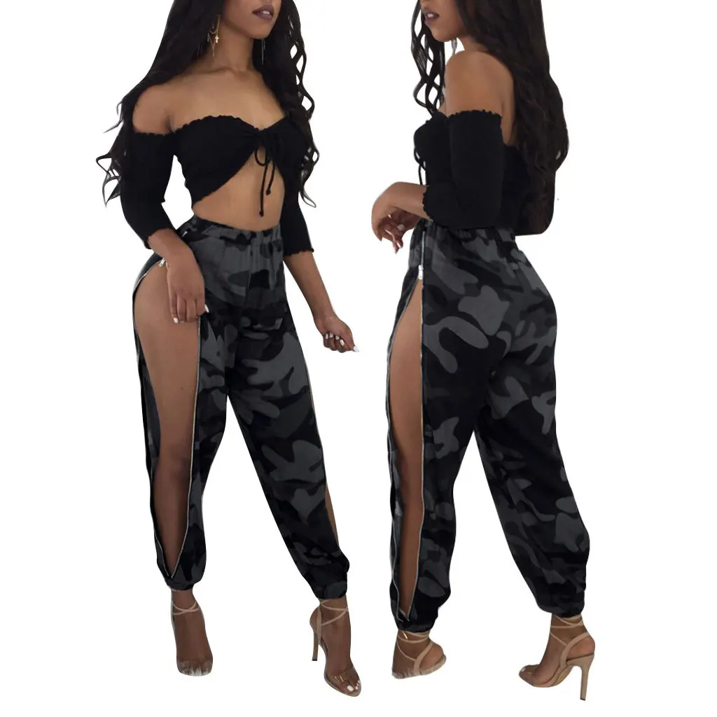 

Side zipper High Waist Women's Camo Pants Loose Femme Pants Hip Hop Baggy Pants Joggers Women Trousers 2019 Fashion Streetwear