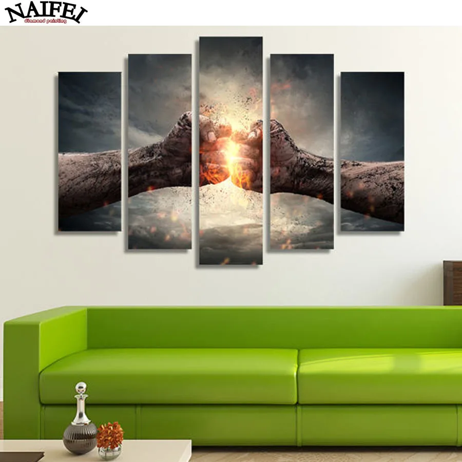 

5PCS,5D DIY Diamond Painting Cross Stitch Needlework"Two Fists Hitting Each"Full Square Diamond Embroidery Home Decoration