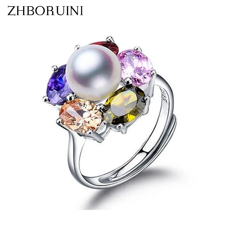 ZHBORUINI 2019 Fashion Pearl Ring Jewelry Of Silver Colour Flower Freshwater Rings 925 Sterling For Women | Украшения и