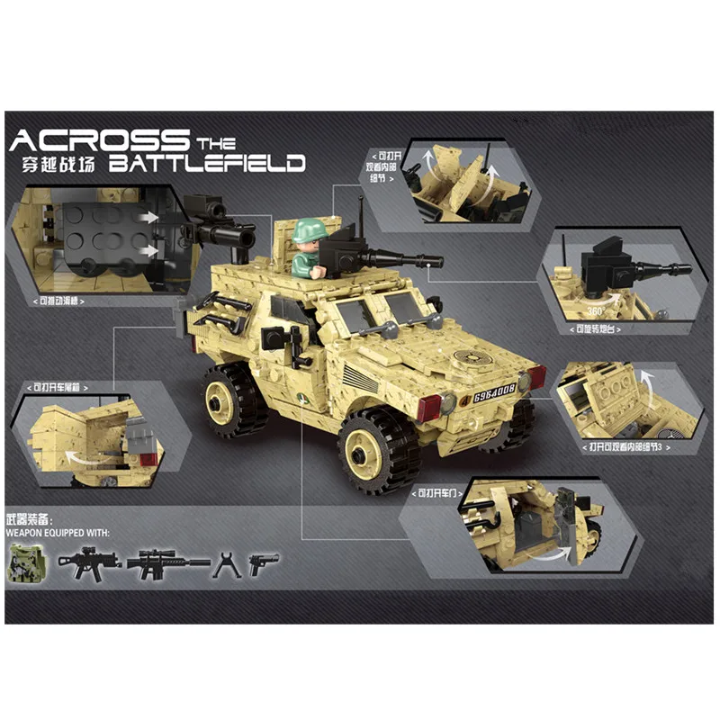 

451pcs Military Series VBL Wheeled Armored Vehicle Building Blocks Toy Kit DIY Educational Children Birthday Gifts