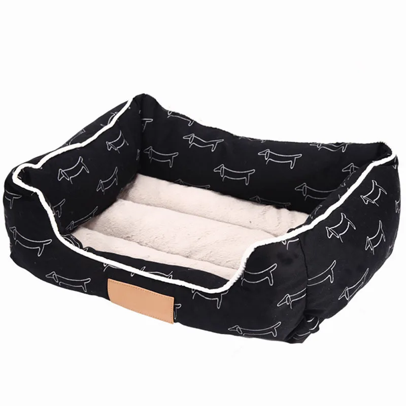 Хлопок принтованный коврик для кровати собаки удобный осень зима Щенок Кошка Кровать Прямоугольная подушка для дивана кровать для маленьких средних собак продукт для домашних животных - Цвет: Black