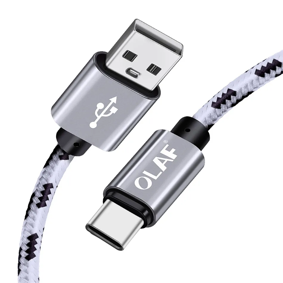 Олаф usb type-C кабель 3A Быстрая зарядка type-C USB кабель для samsung S10 S9 S8 Note 9 8 huawei Xiao mi 6 mi 9 USB C шнур для передачи данных - Цвет: Silver