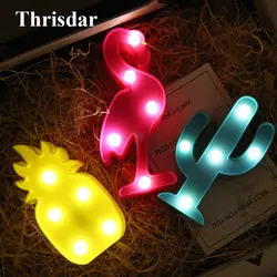 Thrisdar Мини мультфильм 3D светодио дный Фламинго светодиодный ночник ананас кактус настольная лампа для маленьких детей прикроватная ночник