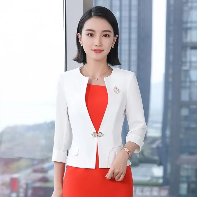 Fashion Ladies White Blazers Women Jackets Half Sleeve Work Wear
