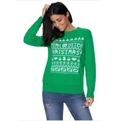 Мягкий Вязаный некрасиво Рождество свитеры для женщин для мода печатных письмо плюс размеры лоскутное утепленная одежда пулове