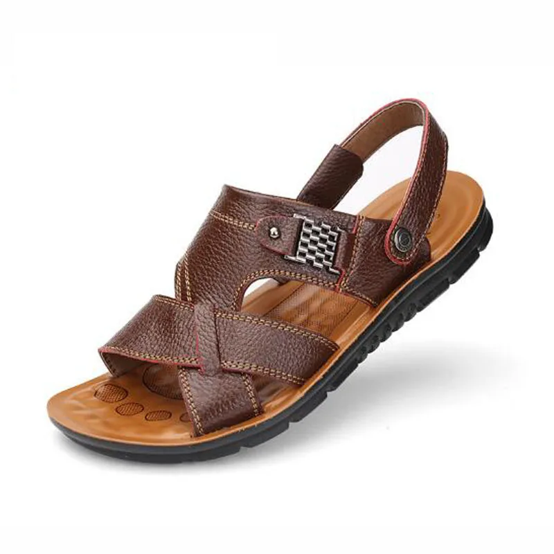 2019 New Summer Genuine Leather Men's Casual Sandals Classic Beach Male's Slippers With Metal Decoration Large Size 38-48 Shoes 2019 New Summer Genuine Leather Men's Casual Sandals Classic Beach Male's Slippers With Metal Decoration Large Size 38-48 Shoes