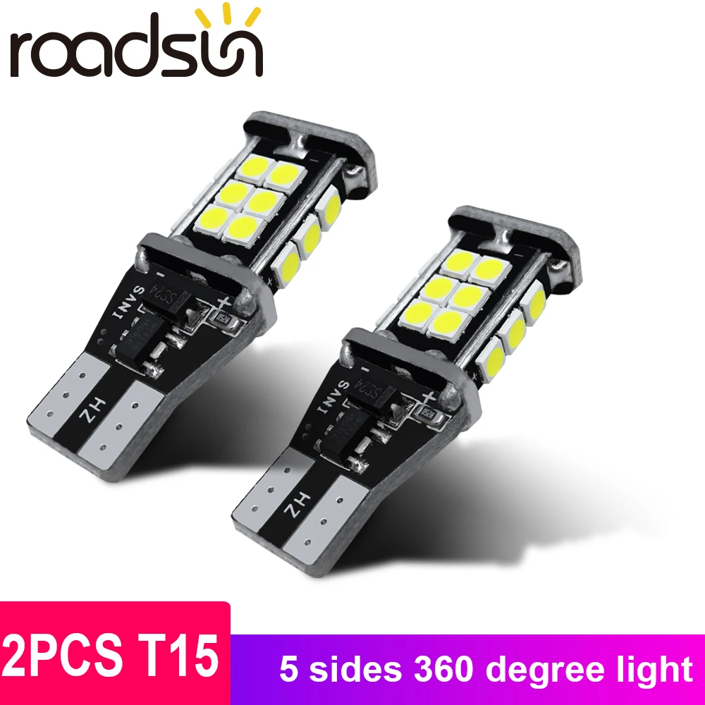 

roadsun 2PCS Auto Led T15 W16W 921 912 Car Signal Brake Lamp Backup Reserve Lights Bulb Tail Lamp White Car Styling Accessories