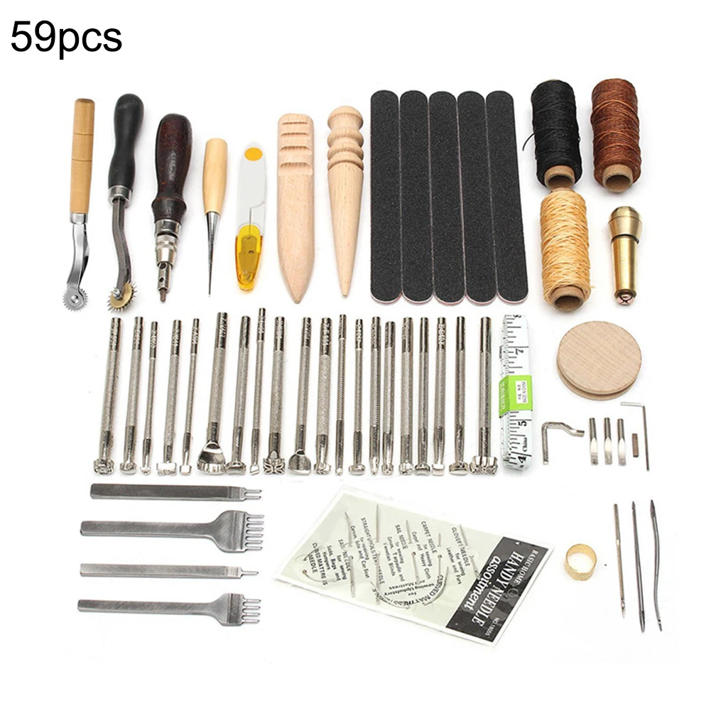 

59PCS Leather Craft Tool Leather Sewing Tools Kit Stitching Carving Working Sewing Saddle Groover leather craft tools set
