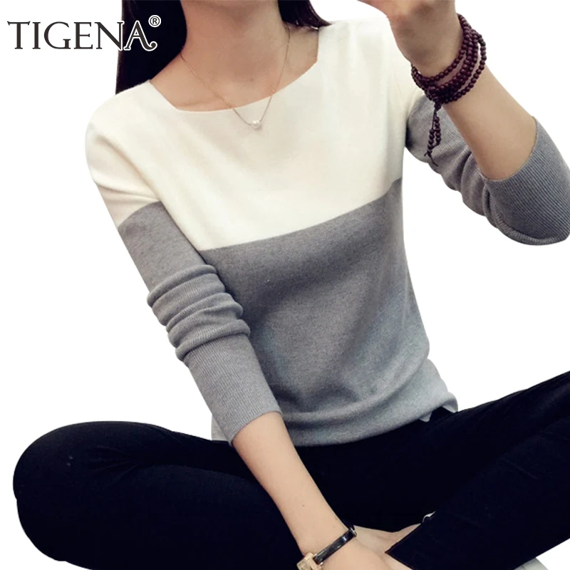 

TIGENA Fashion Design Turtleneck Sweater Women Jumper 2019 Winter Loose Long Sleeve Knitted Pullover Sweater Female Black White
