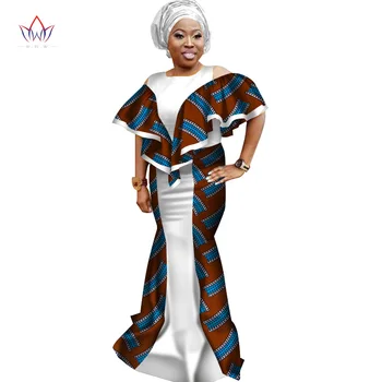 

Women Draped Long Dresses with Headscarf Bazin Riche African Print Dresses for Women Plus Size African Style Clothing WY3136