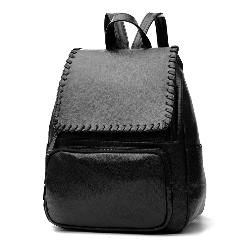 

High Quality Black PU Leather Women Backpack Vintage Backpack For Teenage Girls Casual Bags Female Double Shoulder Bags E134