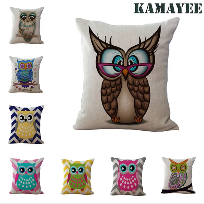 Owl Linen Pillow Covers Pattern Decorative Cushion Covers Home Pillow