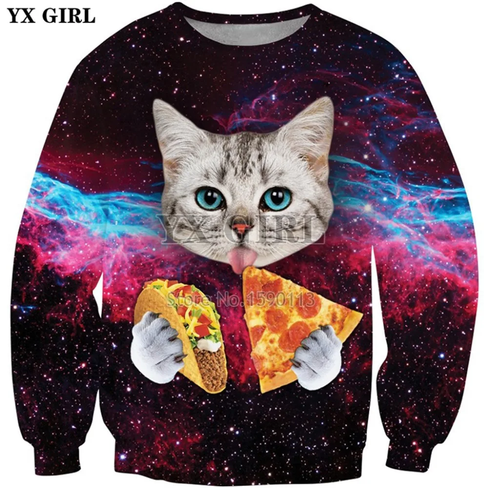 YX GIRL Galaxy Space Hoodies 2018 Fashion Men/Women Long Sleeve Outerwear Animal Cat eats pizza 3d Print Novelty Sweatshirts YX GIRL Galaxy Space Hoodies 2018 Fashion Men/Women Long Sleeve Outerwear Animal Cat eats pizza 3d Print Novelty Sweatshirts