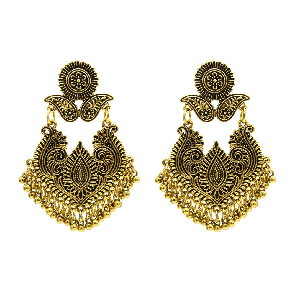 Индийские серьги подвески Jhumka в этническом стиле с колокольчиком и кисточкой