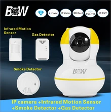 Wi-fi Ip-камера Системы Мини ip-камера PTZ + Инфракрасный Motion Sensor/Детектор Дыма/Газа Детектор Камеры Наблюдения беспроводной BW12Y