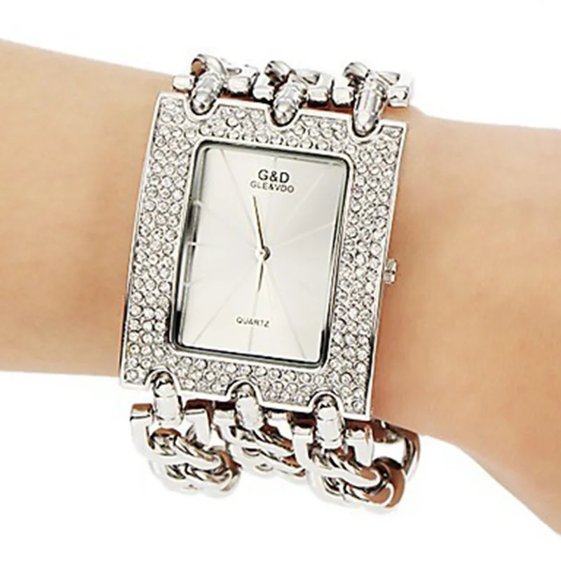 Классический шикарные с позолотой сталь кварцевые платье часы для женщин Мода повседневное наручные женские часы