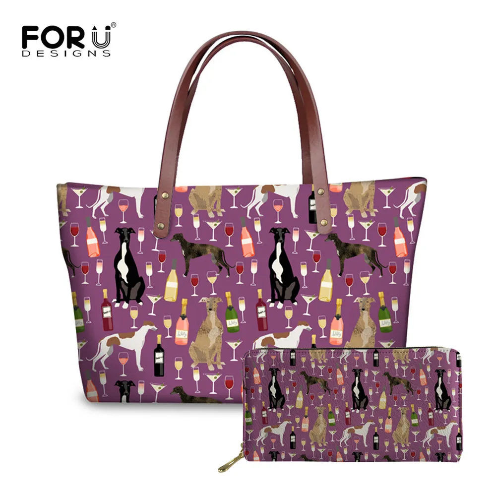 

FORUDESIGNS 2019 Women Bags Set Greyhound Wine Purple Printed Large Tote Bags Ladies Shoulder Bag Leather Purse Sac a Main Femme