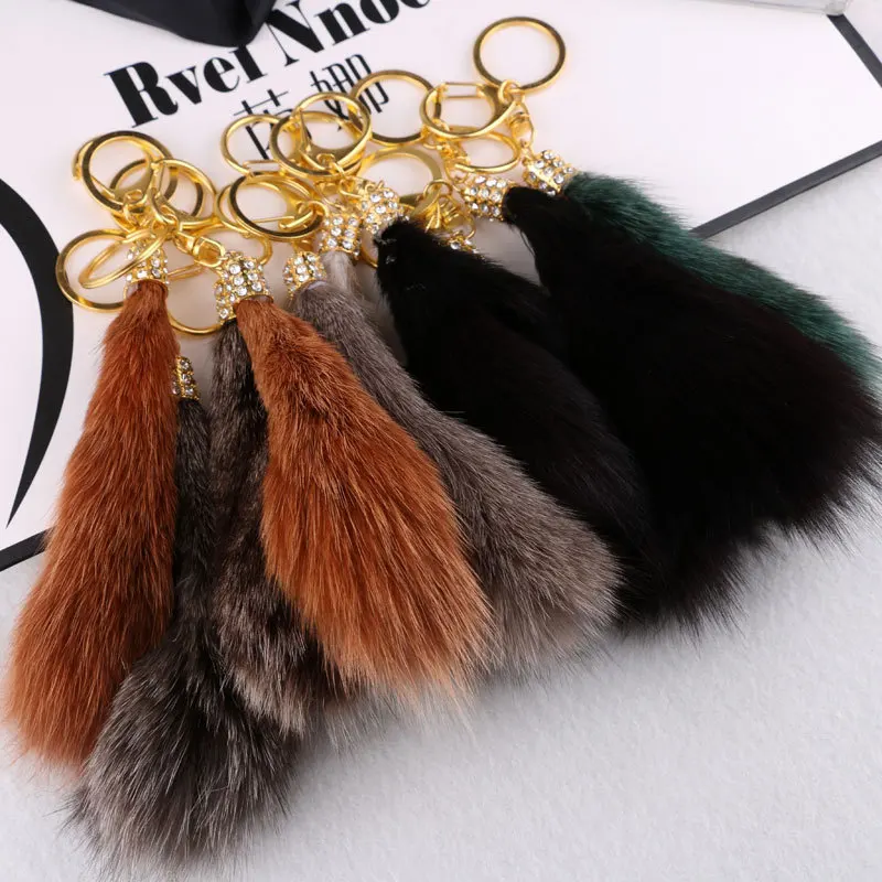 Random Real 15cm Fox Fur Tail Tag Keychain Bag Hanging Tassel Fox Tail