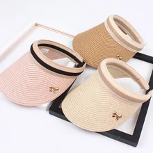 Adult Child Woman's Sun Visor Hats Female Bowknot Visor Caps Hand Made DIY Straw Summer Cap Casual Empty Top Hat Beach